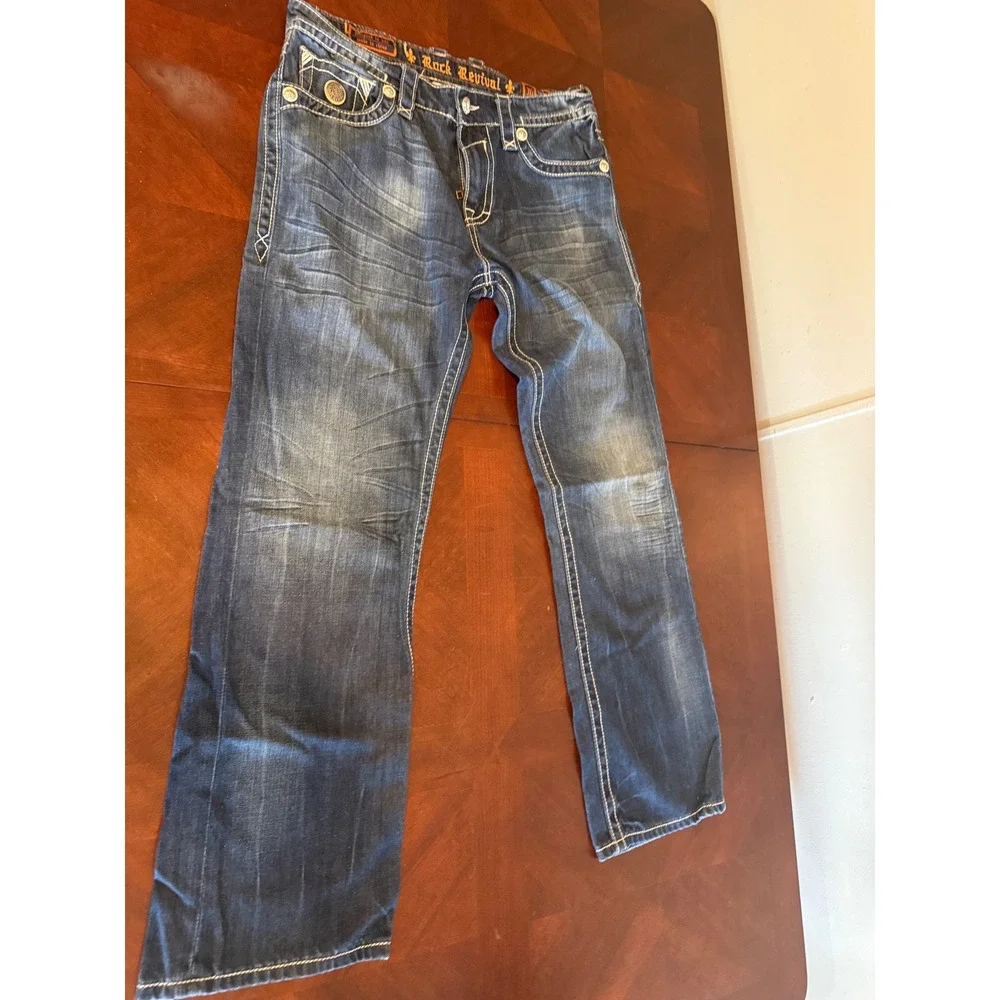 Rock Revival Robert Straight Jeans Sz 36 Blue Cotton Denim Men